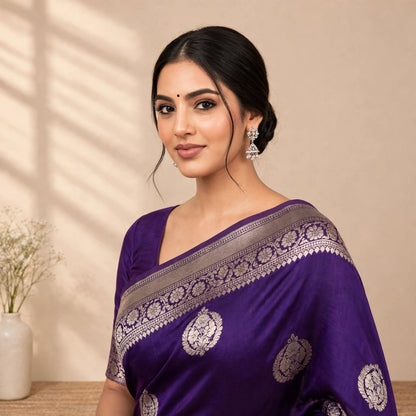 Purple Katan Silk Partywear Saree For Women