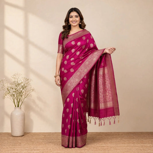Magenta Pink Katan Silk Partywear Saree For Women