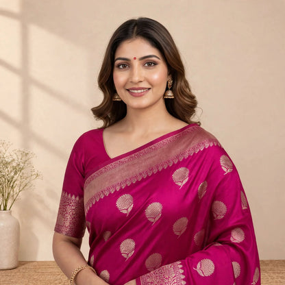 Magenta Pink Katan Silk Partywear Saree For Women