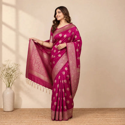 Magenta Pink Katan Silk Partywear Saree For Women