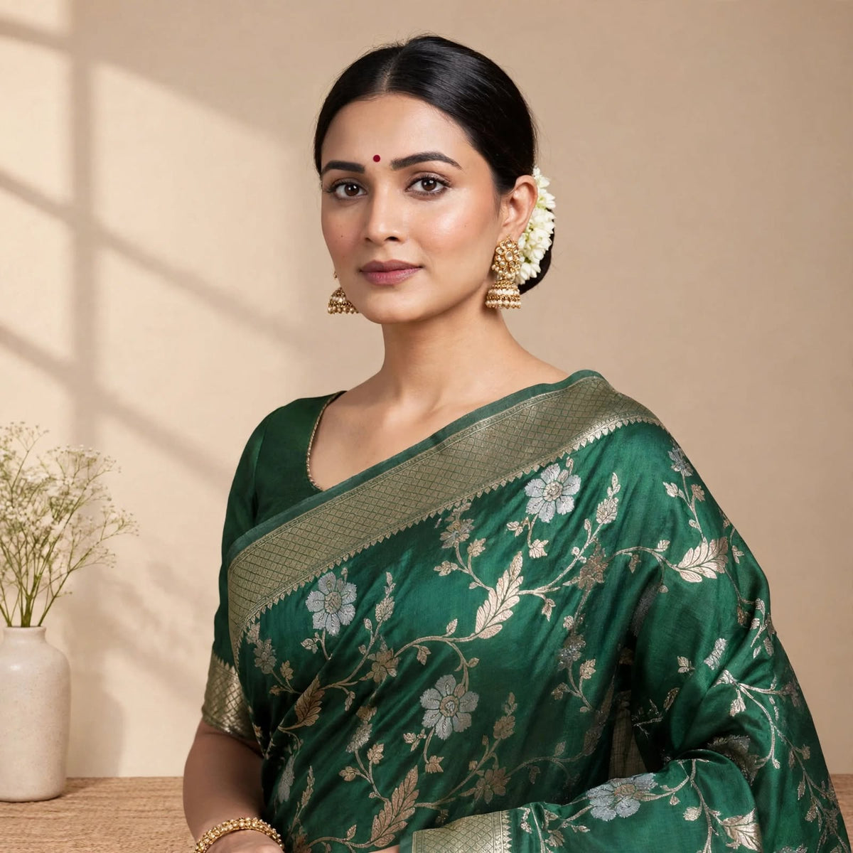 Green Soft Organza Partywear Saree For Women
