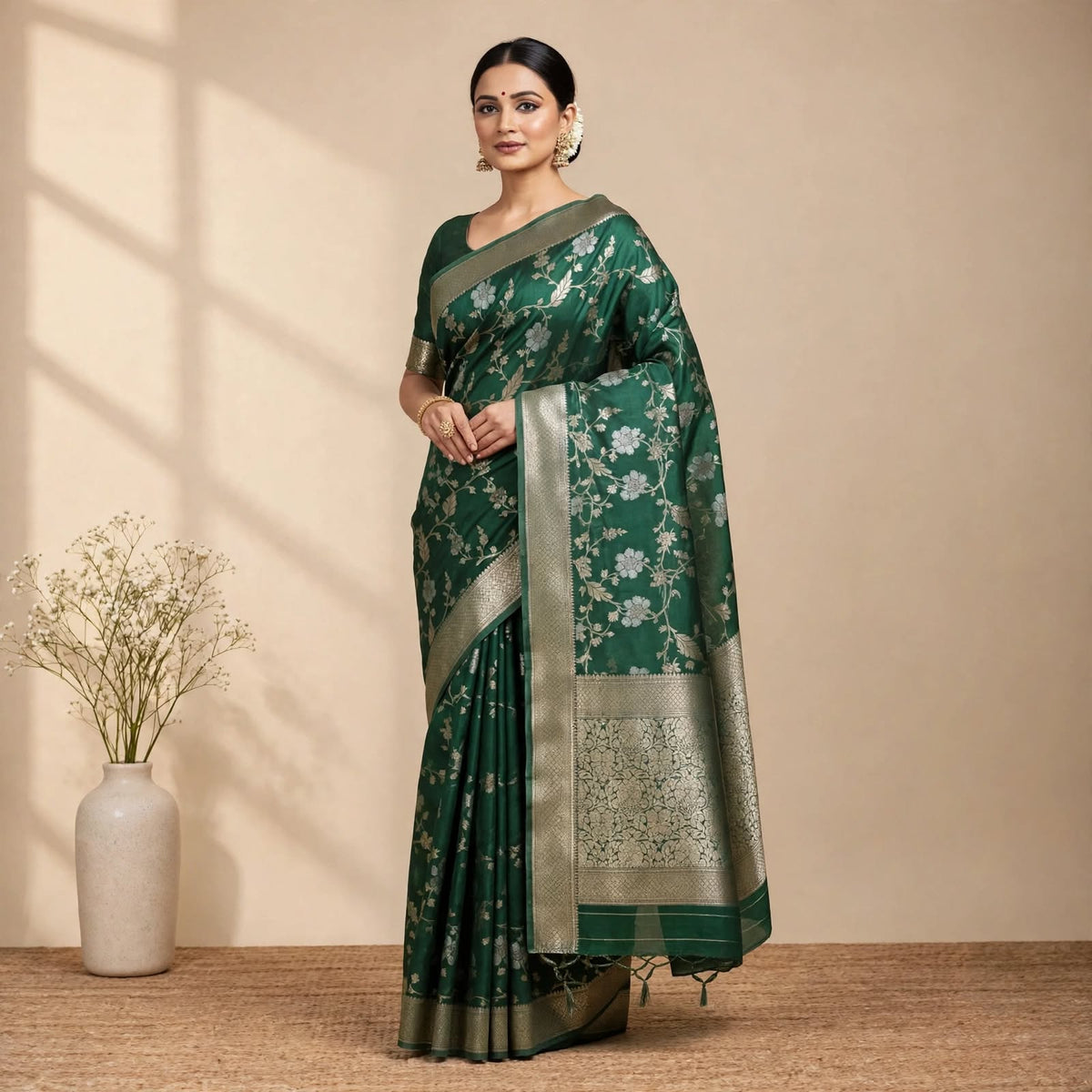 Green Soft Organza Partywear Saree For Women