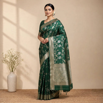 Green Soft Organza Partywear Saree For Women