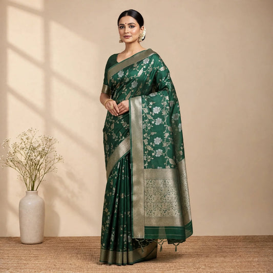 Green Soft Organza Partywear Saree For Women