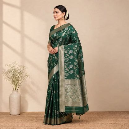 Green Soft Organza Partywear Saree For Women