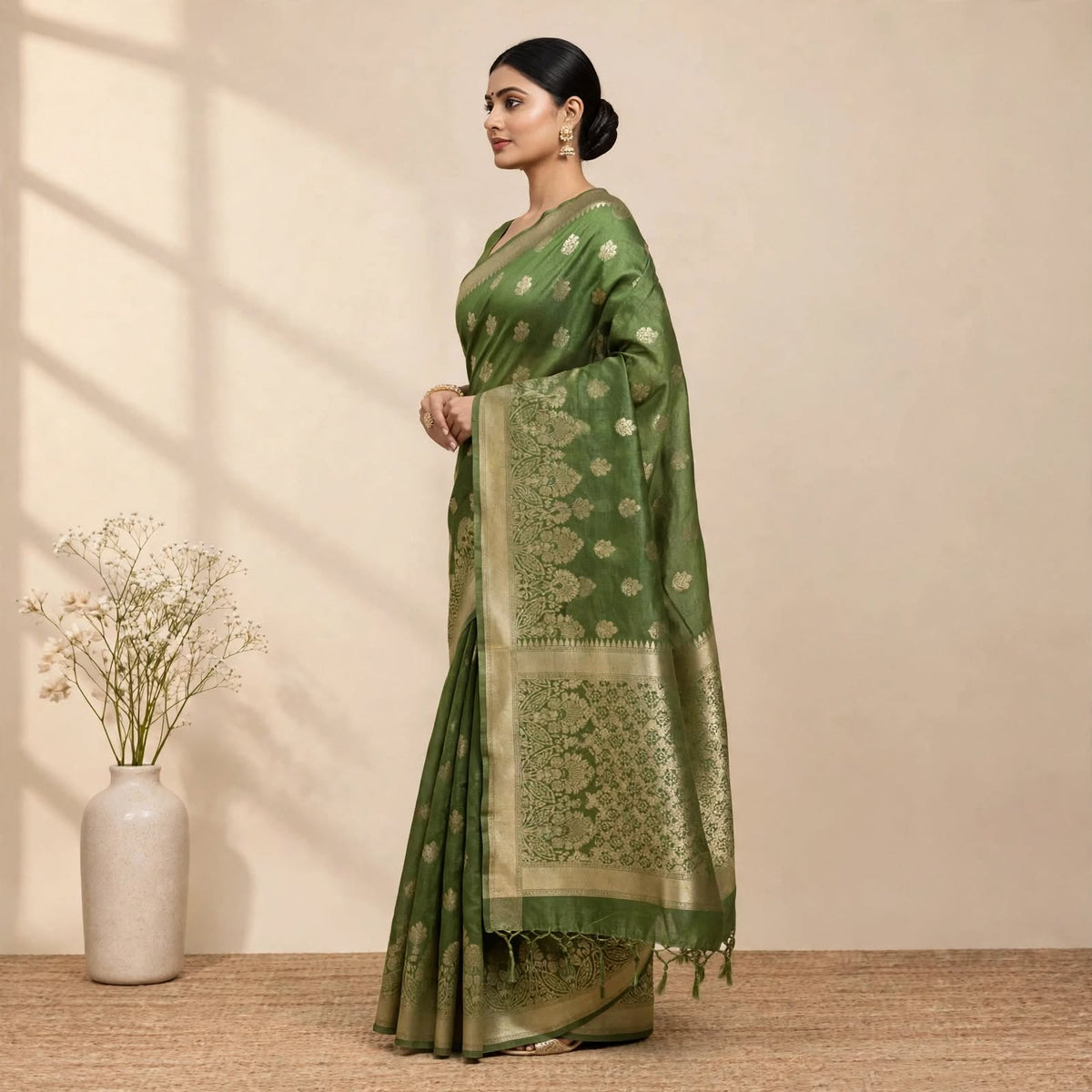 Green PV Soft Organza Partywear Saree For Women