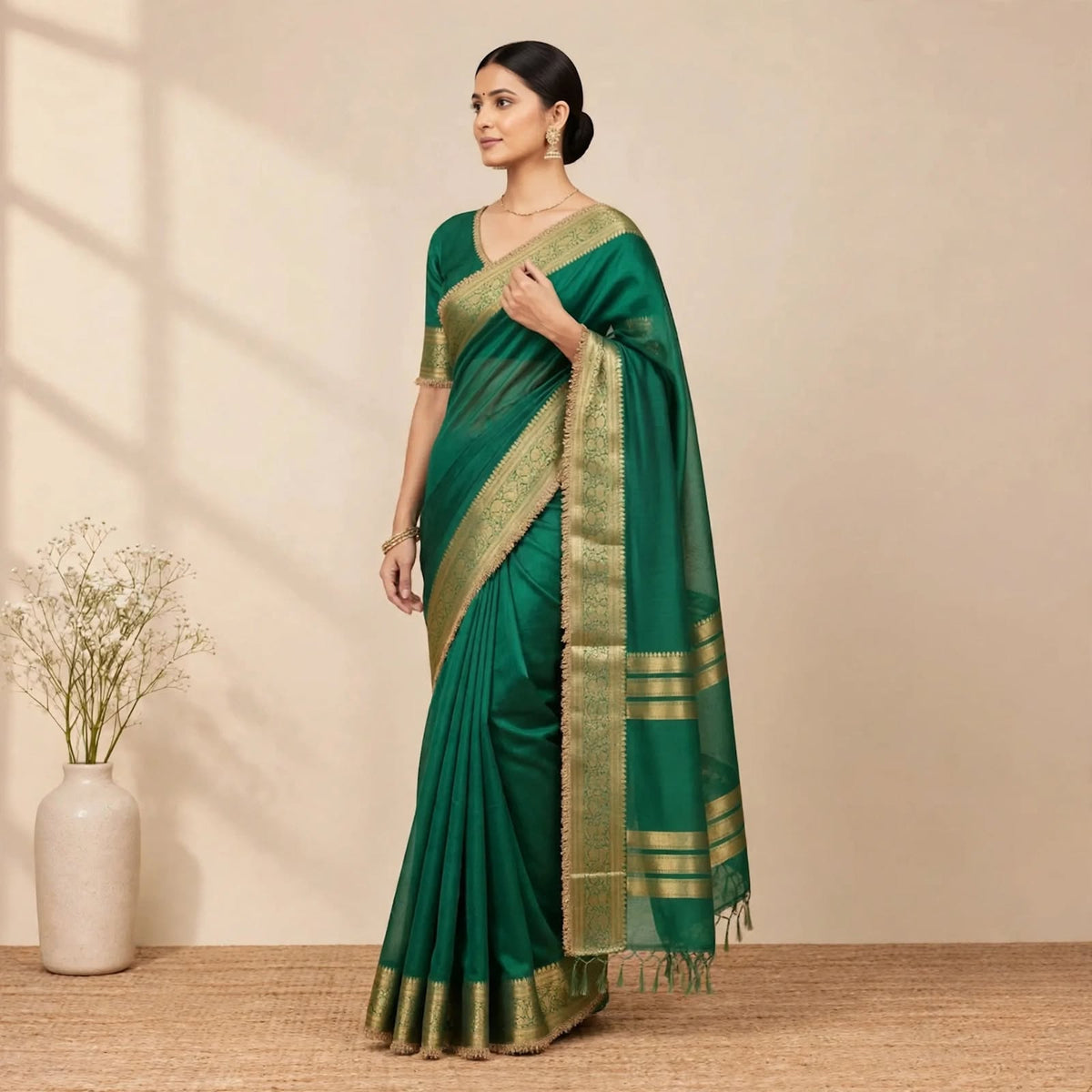 Green Banarsi Tissue Silk Partywear Saree For Women