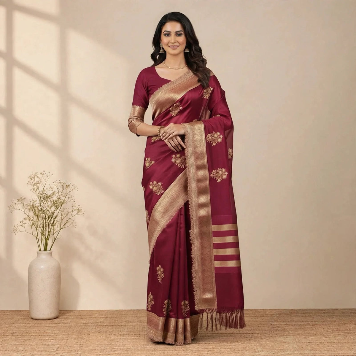 Dark Pink Soft Organza Partywear Saree For Women