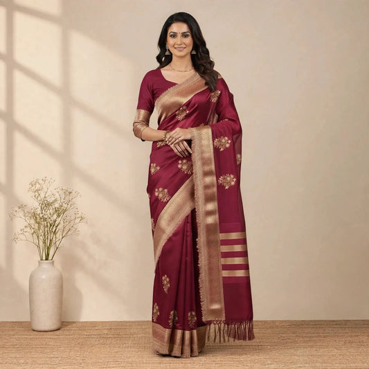 Dark Pink Soft Organza Partywear Saree For Women