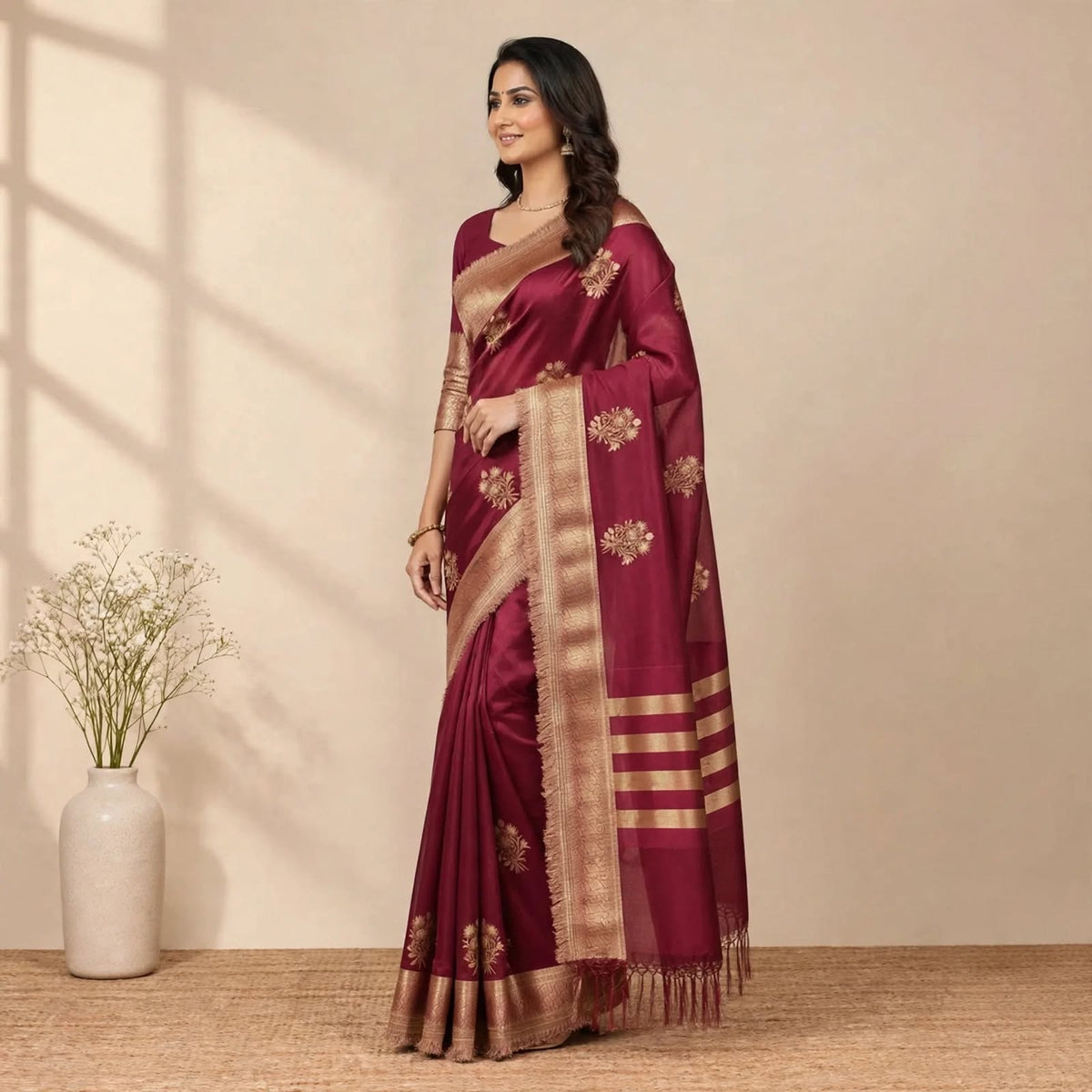 Dark Pink Soft Organza Partywear Saree For Women
