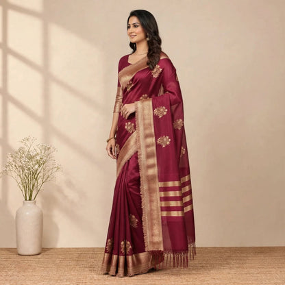 Dark Pink Soft Organza Partywear Saree For Women