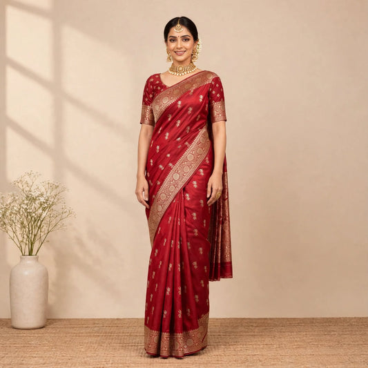 Classic Red & Gold Banarasi Saree For Women