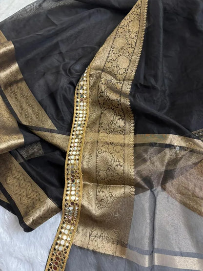 Black Soft Organza Partywear Saree For Women