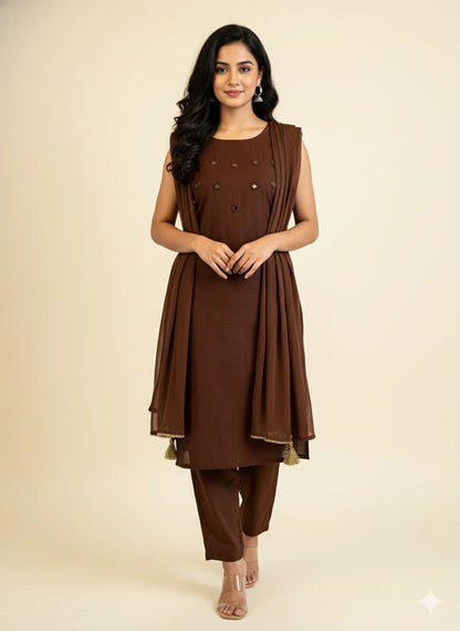 Navy Blue Cotton Partywear Suit Set For Women