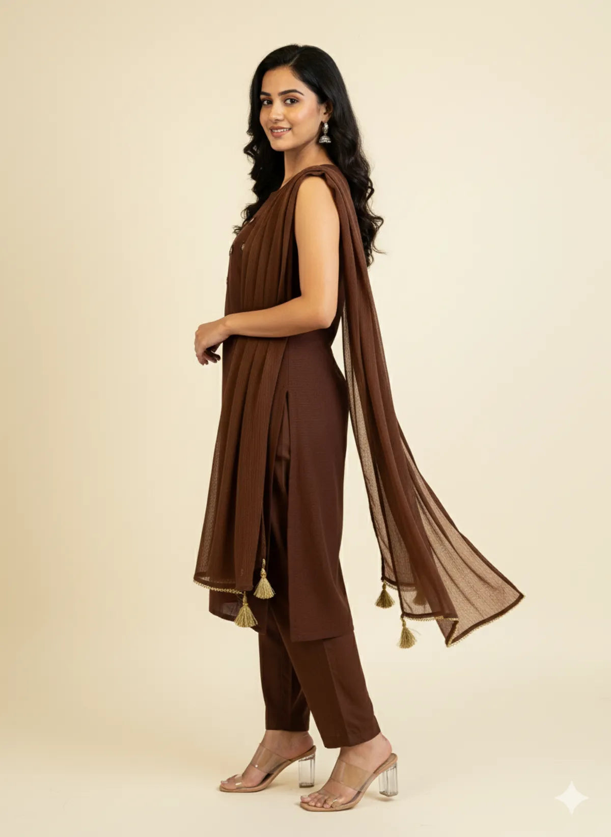 Navy Blue Cotton Partywear Suit Set For Women