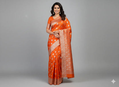 Orange Katan Silk Partywear Saree For Women