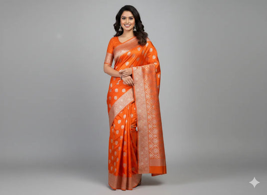 Orange Katan Silk Partywear Saree For Women