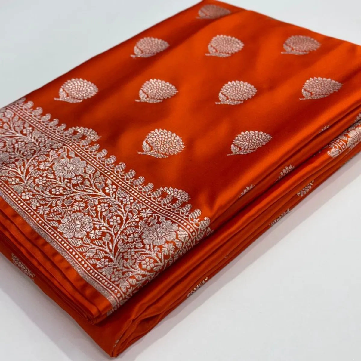 Orange Katan Silk Partywear Saree For Women