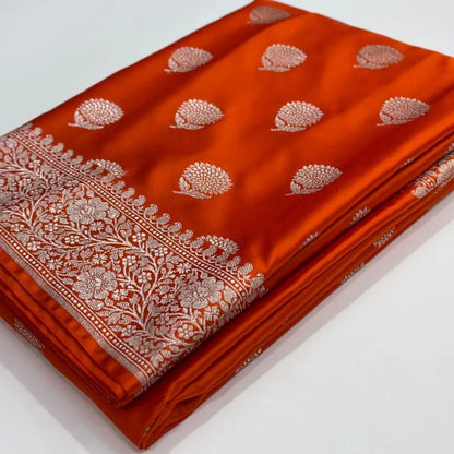 Orange Katan Silk Partywear Saree For Women