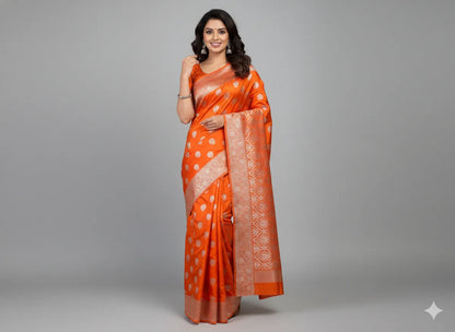 Orange Katan Silk Partywear Saree For Women