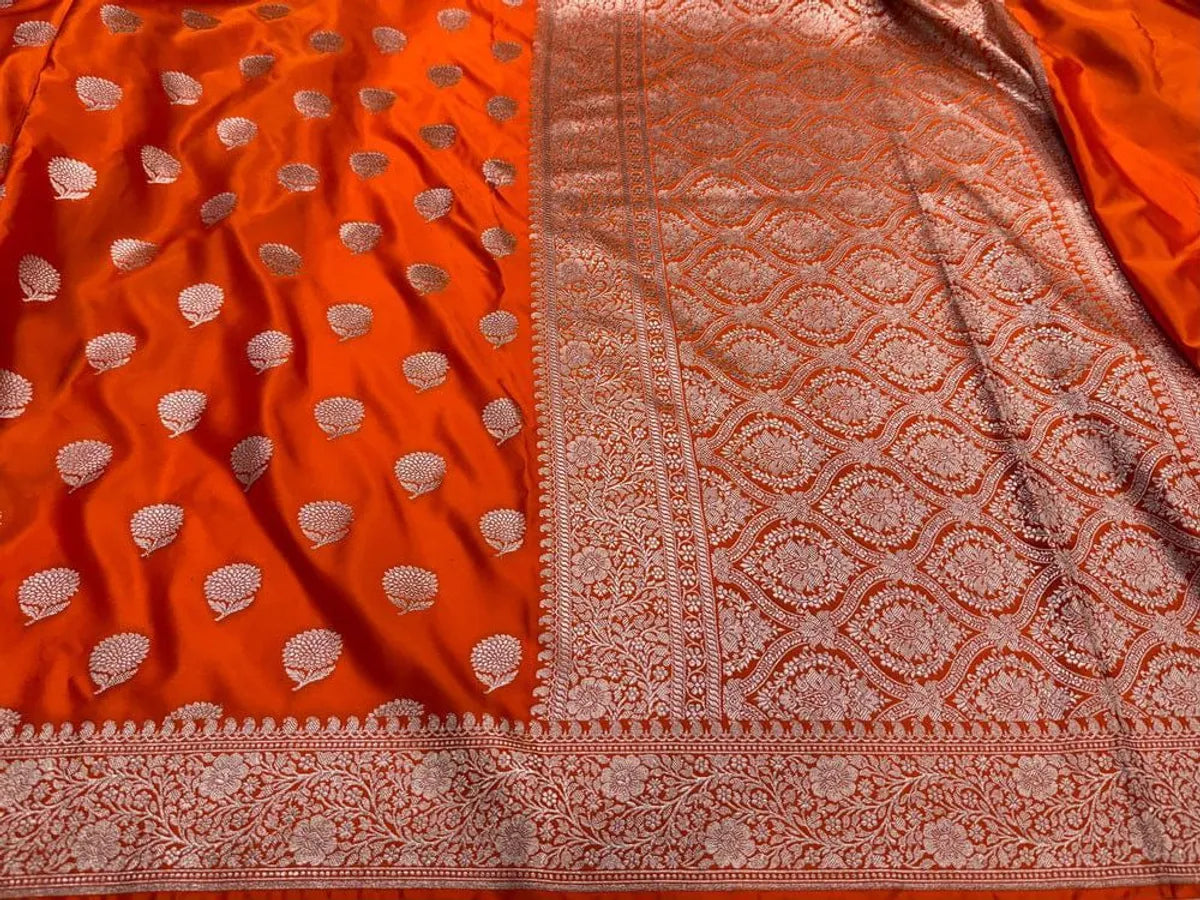 Orange Katan Silk Partywear Saree For Women