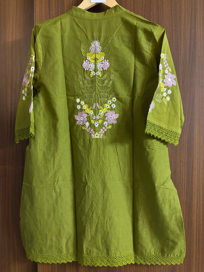 Green Cotton Partywear Coord Set For Women