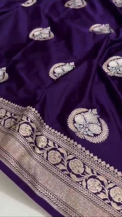 Purple Katan Silk Partywear Saree For Women