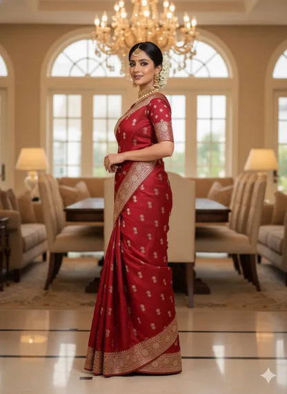 Classic Red & Gold Banarasi Saree For Women