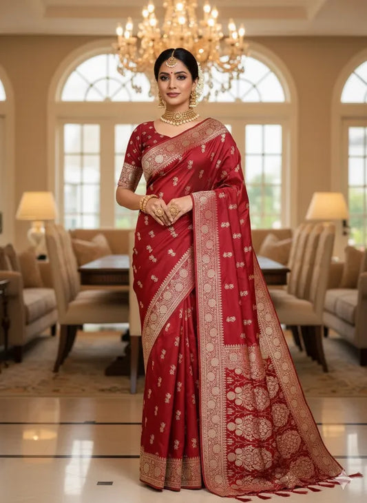 Classic Red & Gold Banarasi Saree For Women