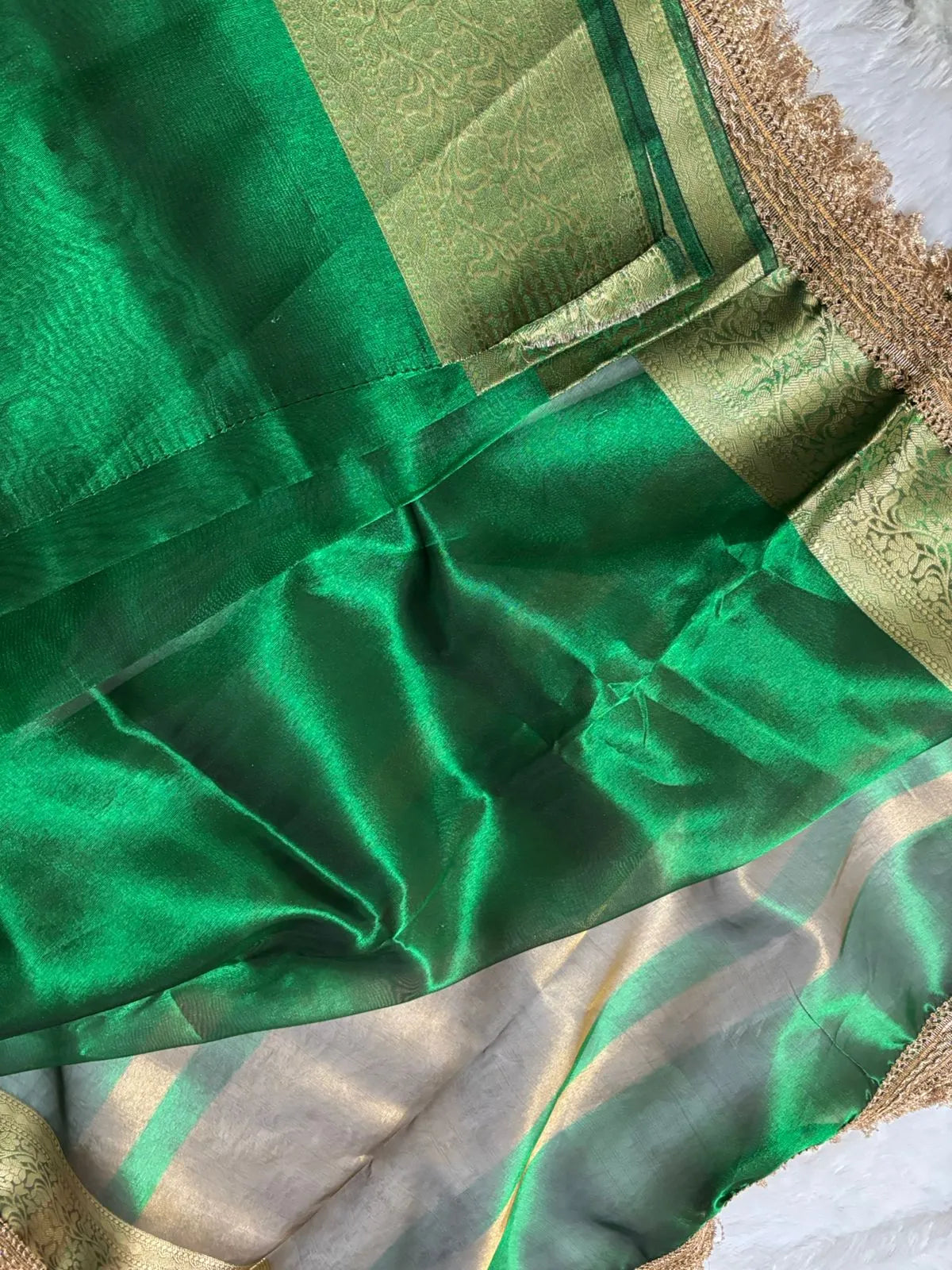 Green Banarsi Tissue Silk Partywear Saree For Women