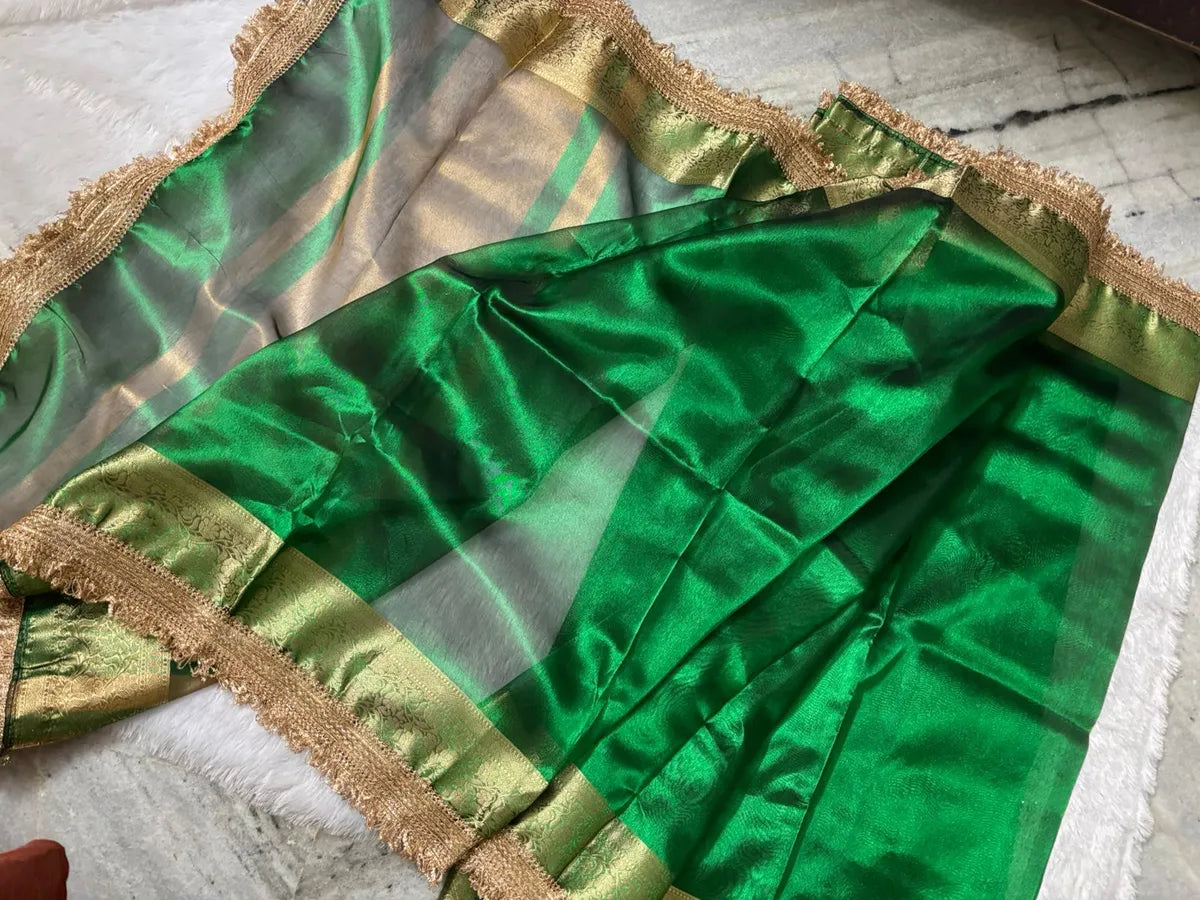 Green Banarsi Tissue Silk Partywear Saree For Women