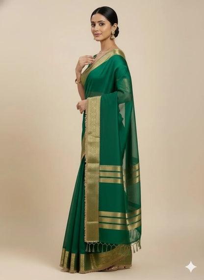 Green Banarsi Tissue Silk Partywear Saree For Women