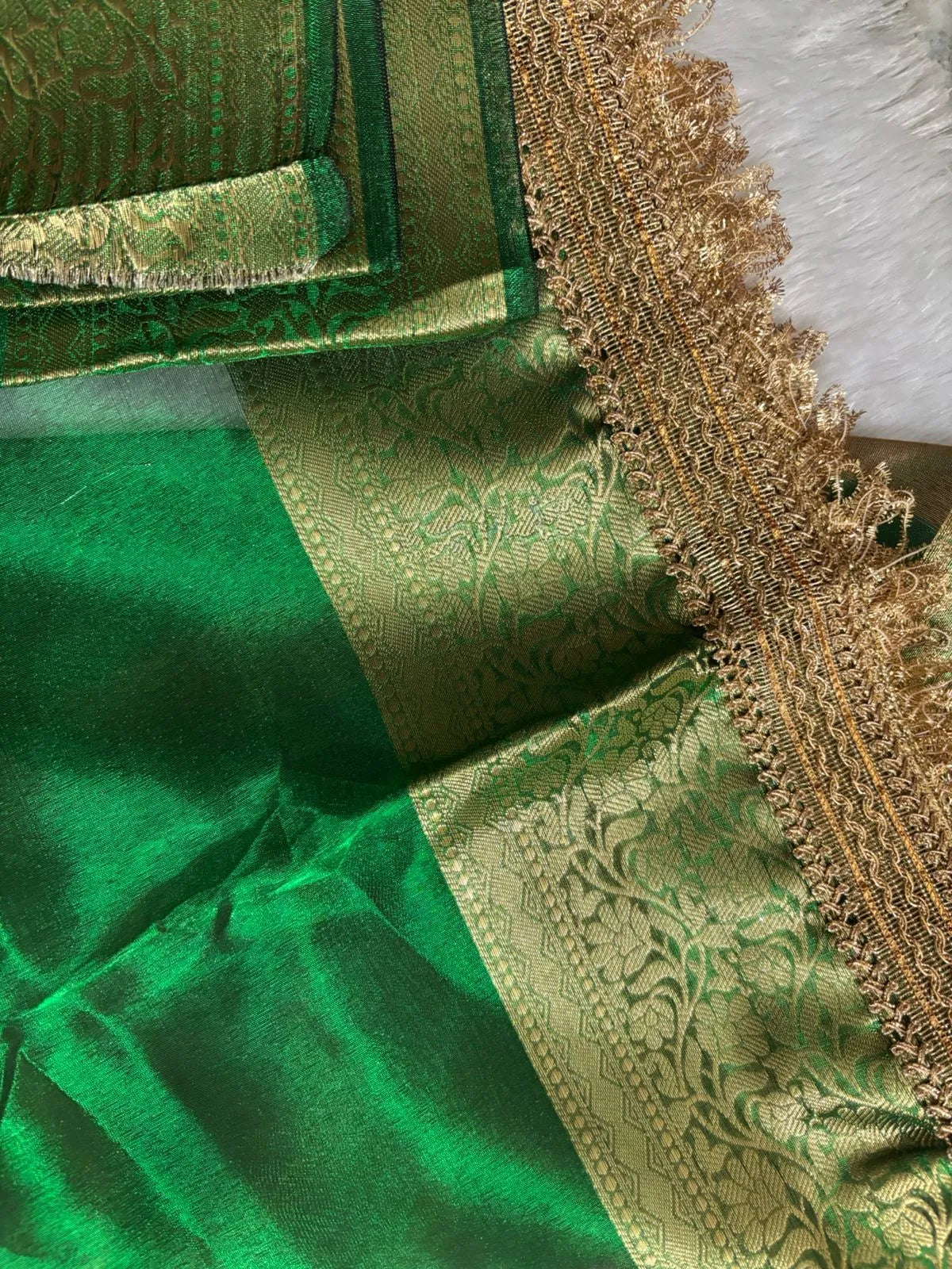 Green Banarsi Tissue Silk Partywear Saree For Women