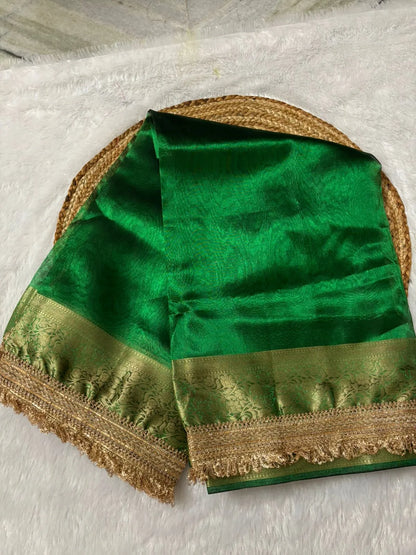 Green Banarsi Tissue Silk Partywear Saree For Women