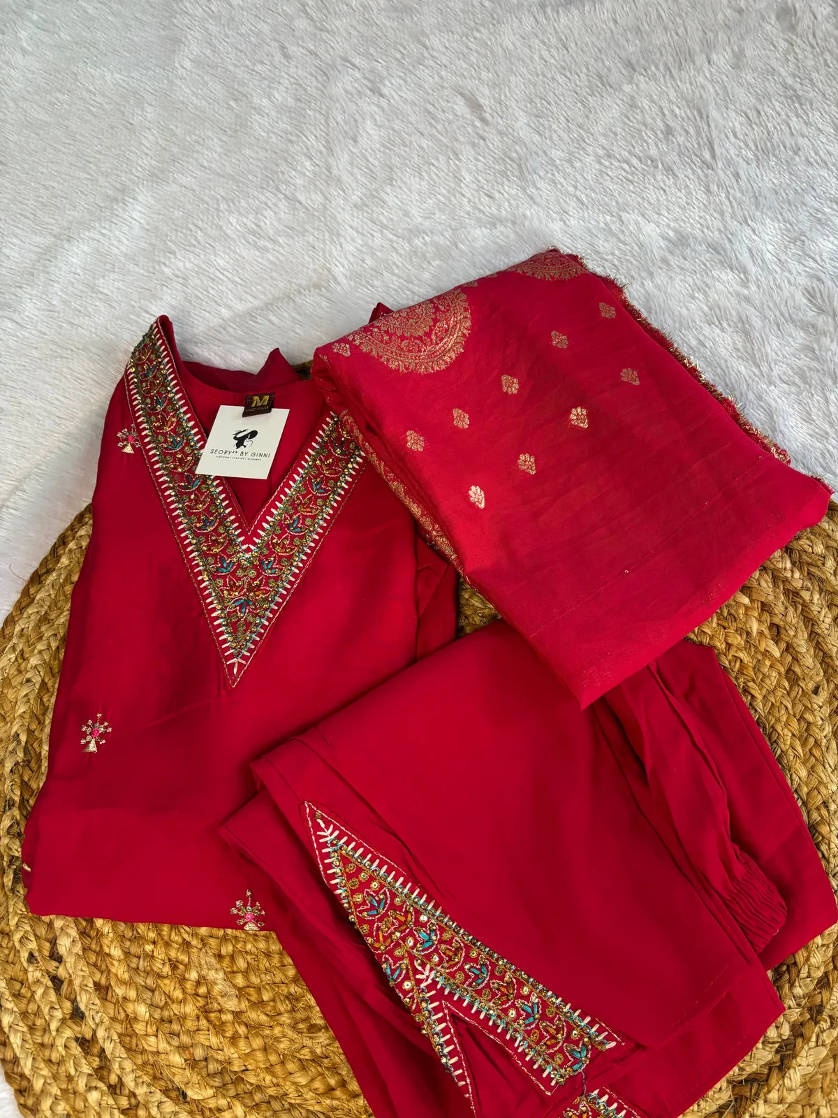 Pink Roman Silk Partywear Suit Set For Women