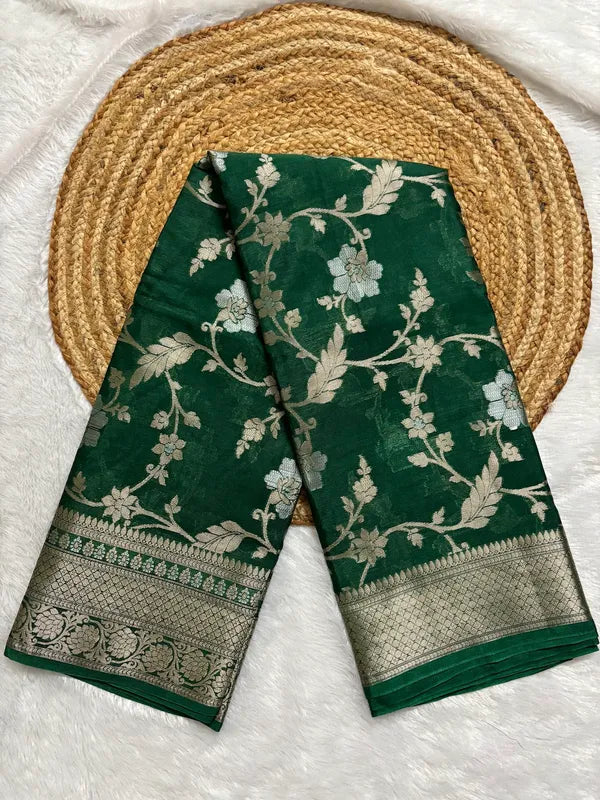 Green Soft Organza Partywear Saree For Women