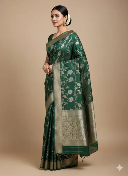 Green Soft Organza Partywear Saree For Women