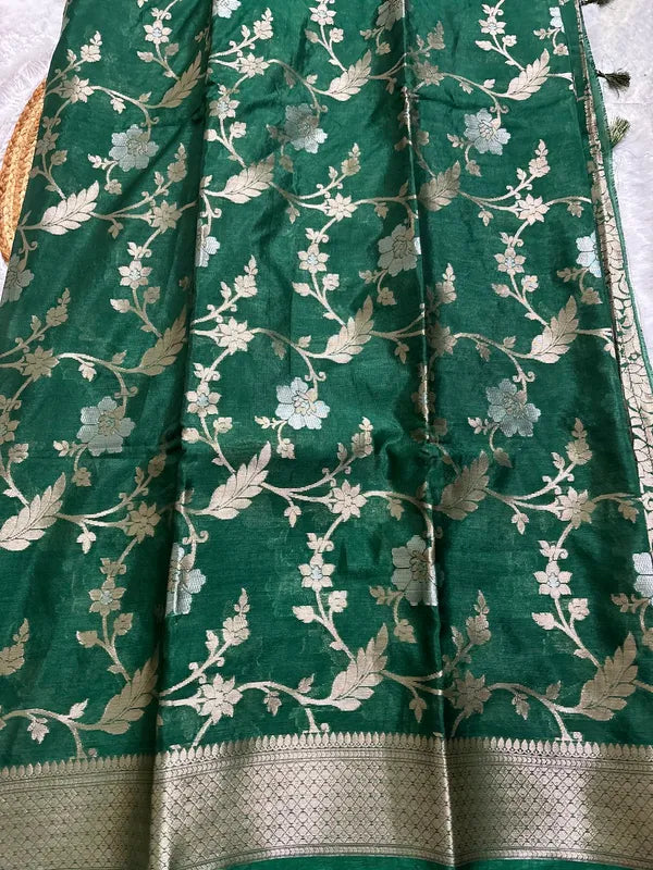 Green Soft Organza Partywear Saree For Women