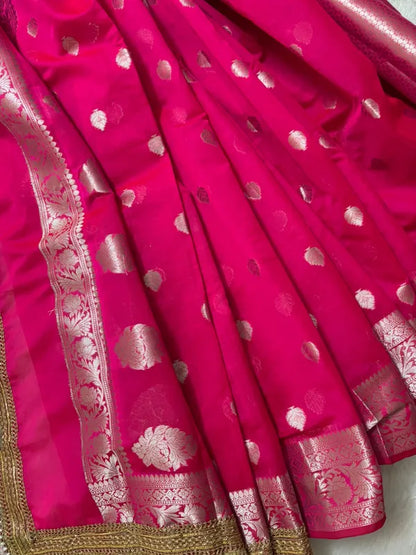 Pink Banarasi Cotton Silk Partywear Saree For Women