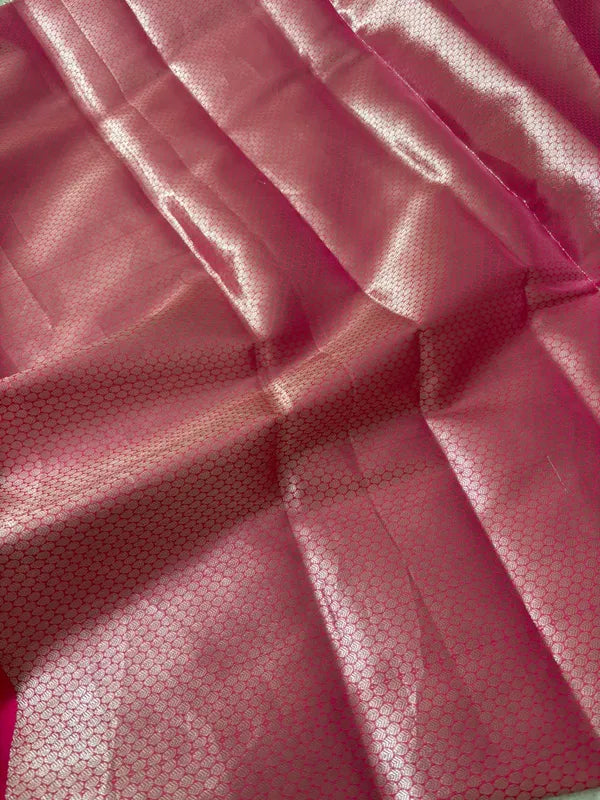 Pink Banarasi Cotton Silk Partywear Saree For Women