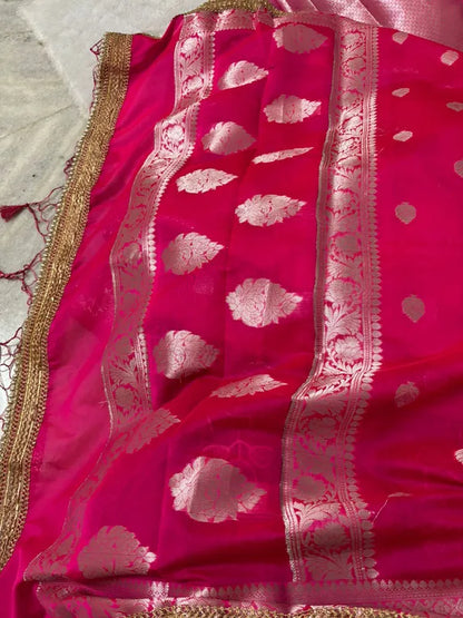 Pink Banarasi Cotton Silk Partywear Saree For Women